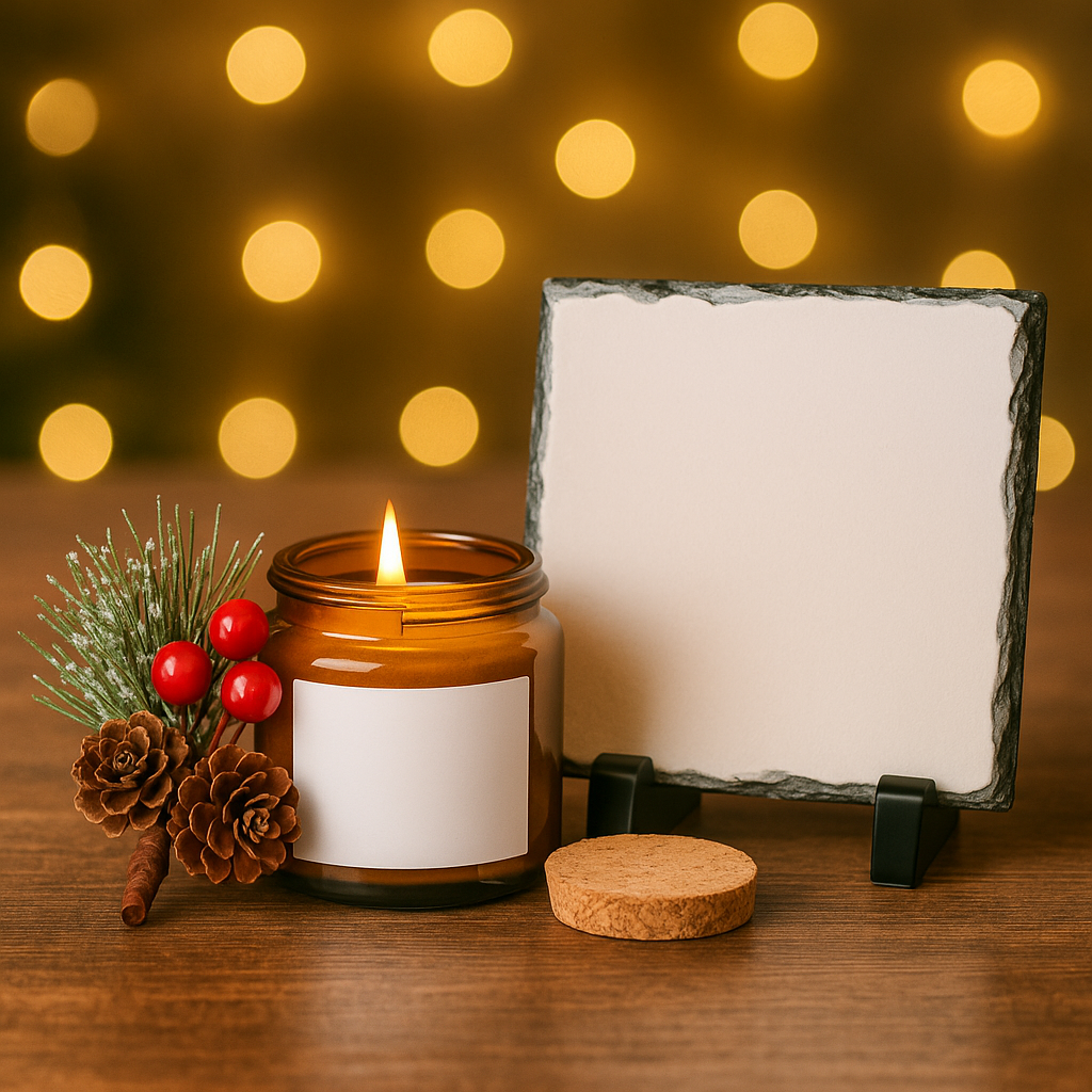 4oz Amber Candle & Photo Slate Gift Set