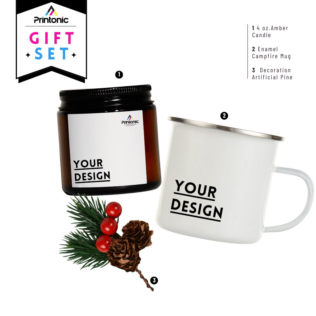 4oz Amber Candle & Enamel Camping Mug Gift Set