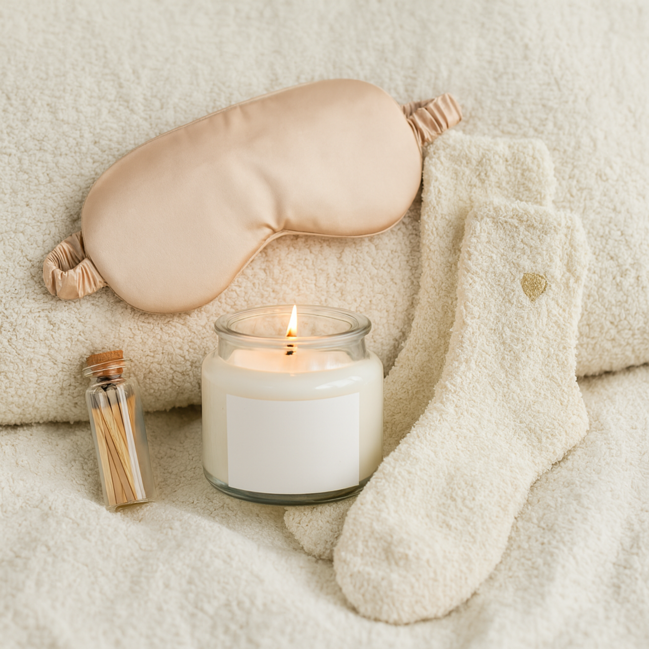 4oz Clear Candle & Champagne Mask Gift Set