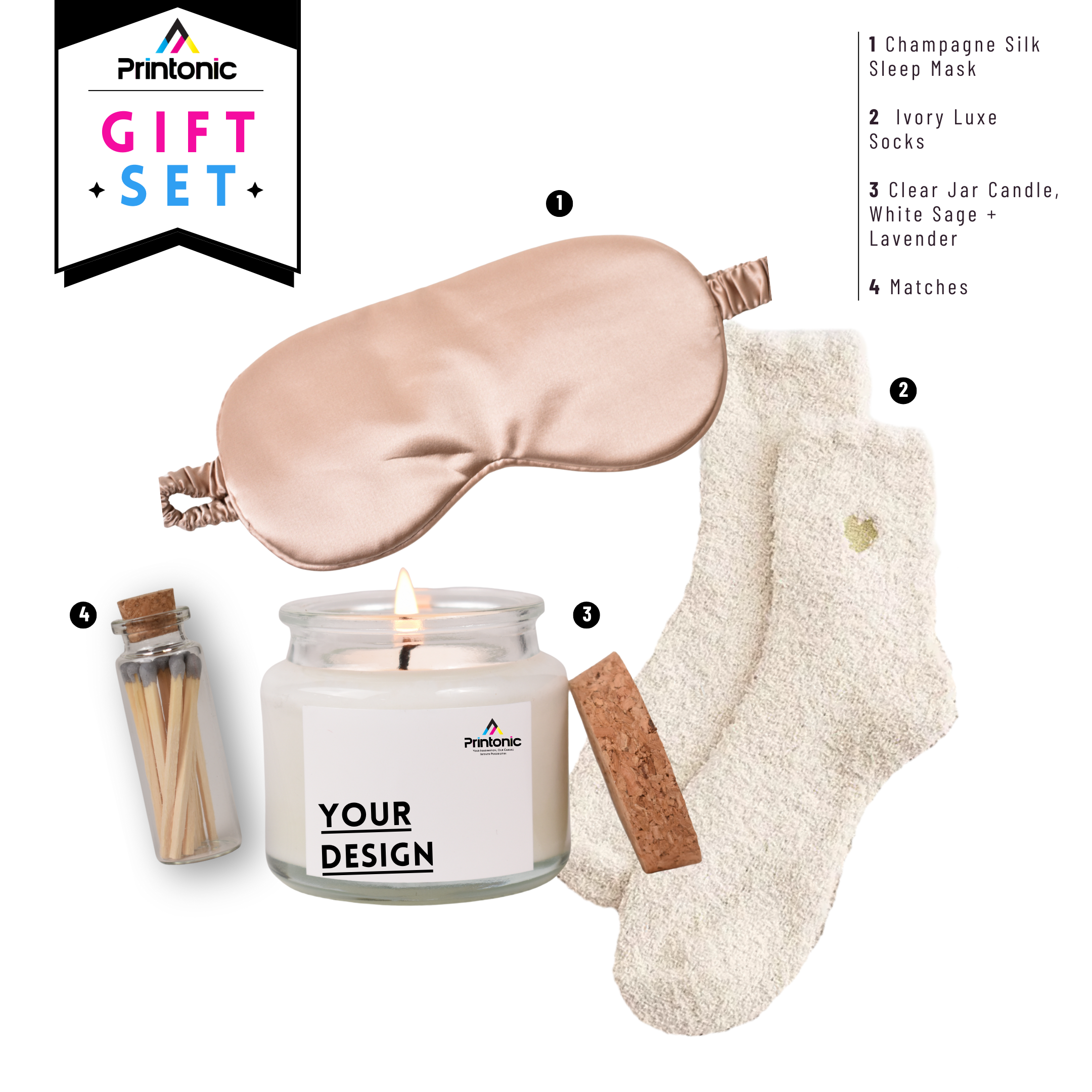 4oz Clear Candle & Champagne Mask Gift Set