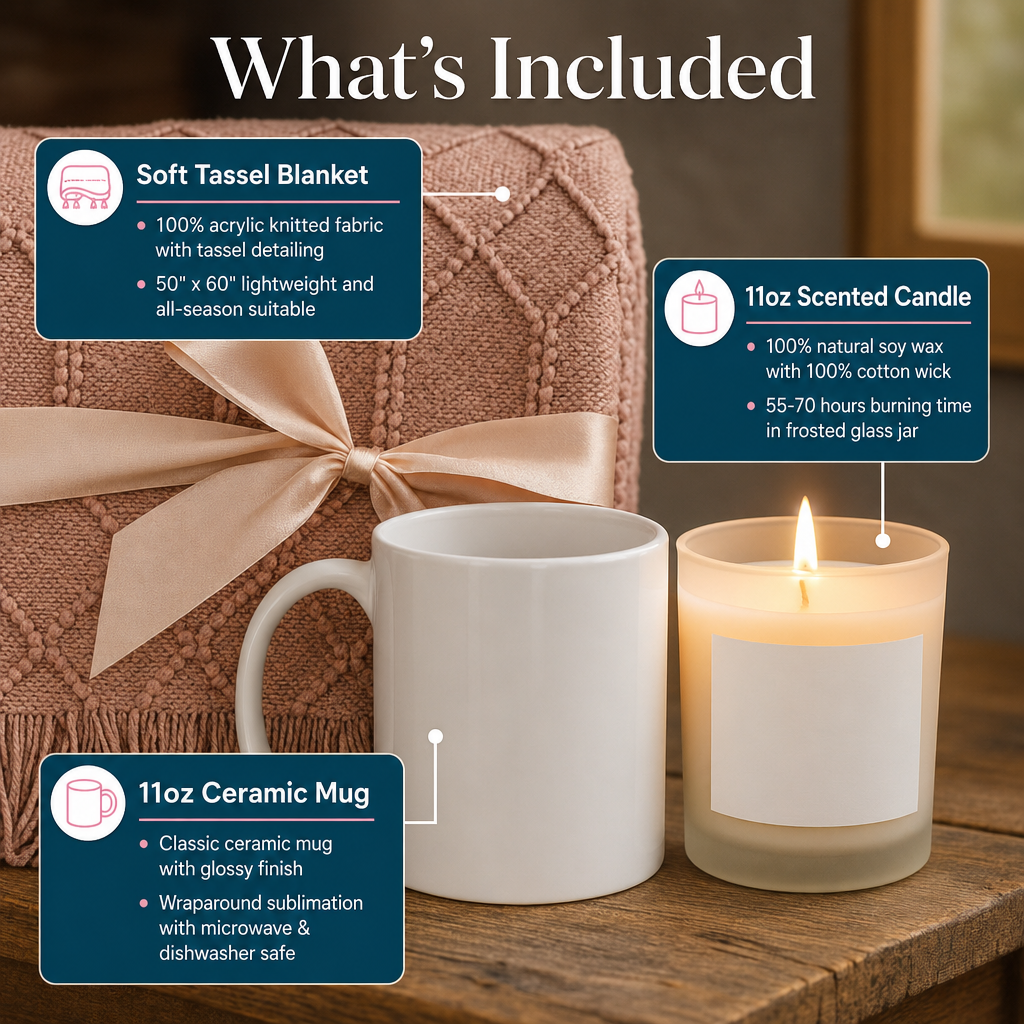11oz Candle with Mug & Blanket Gift Set