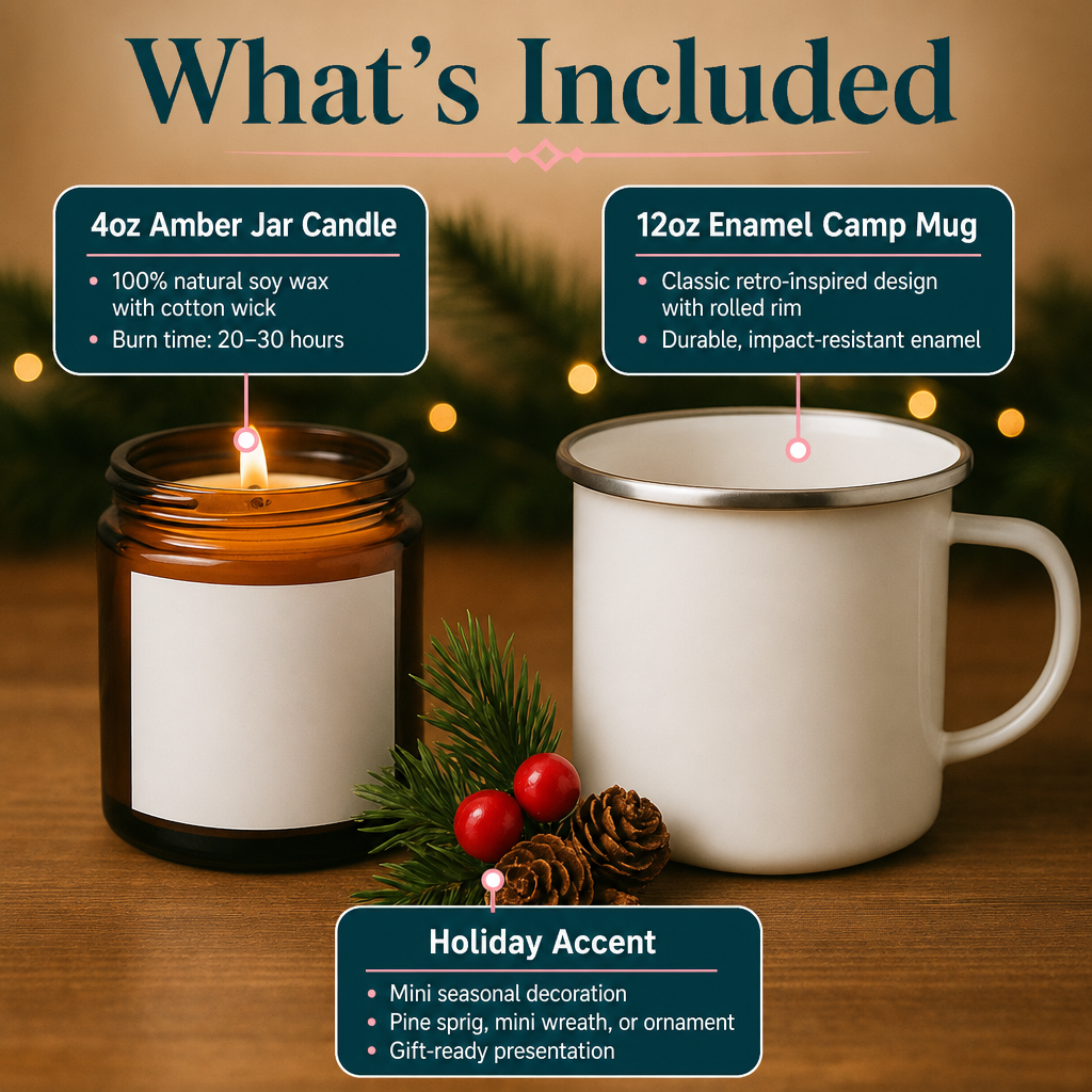 4oz Amber Candle & Enamel Camping Mug Gift Set