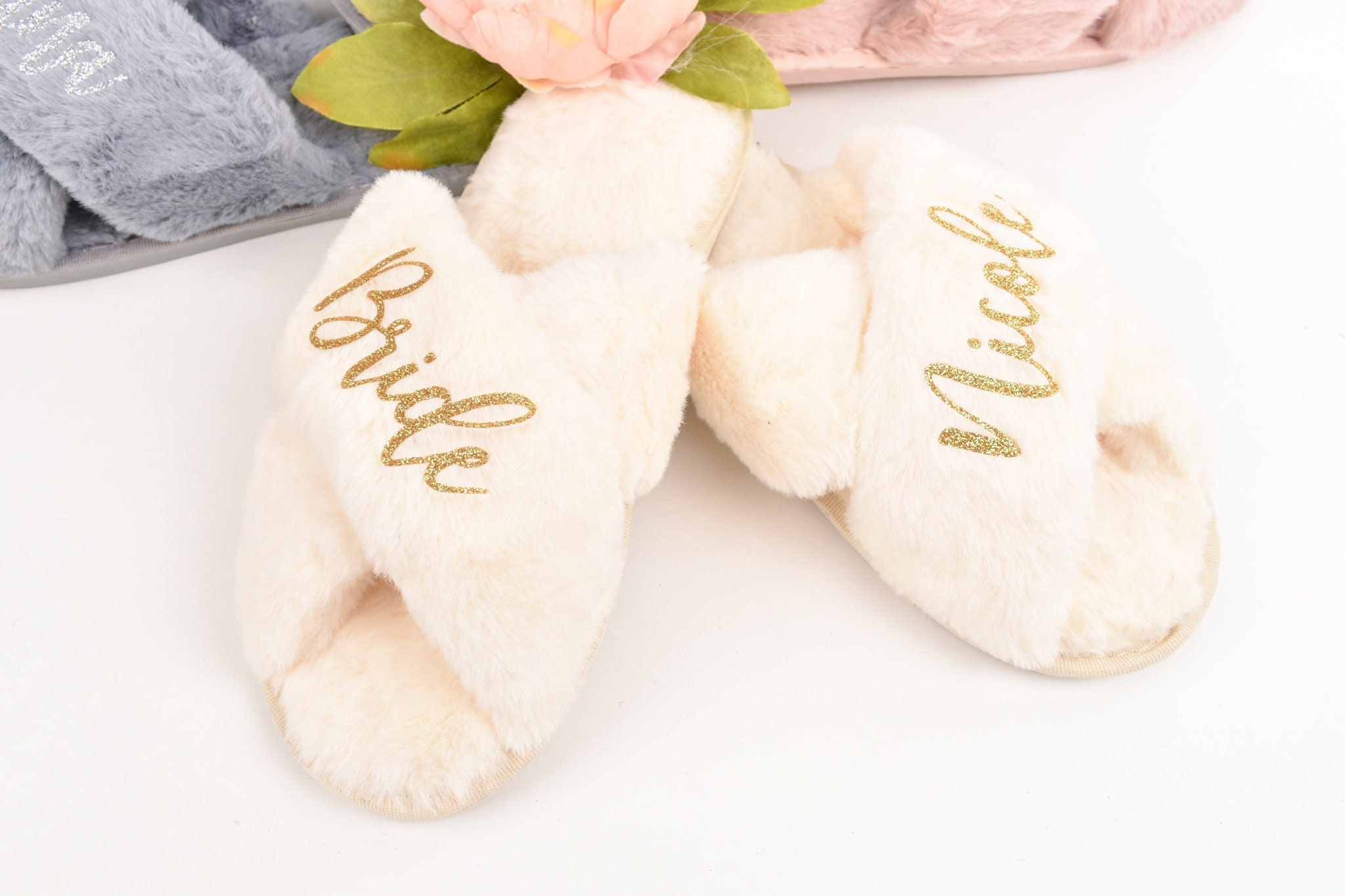 Personalized Glitter Bridal Slippers
